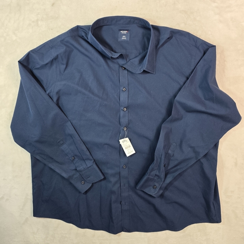 UNTUCKit Fit by DXL Blue Wrinkle Free Long Sleeve Button Down Shirt Big 4XLT